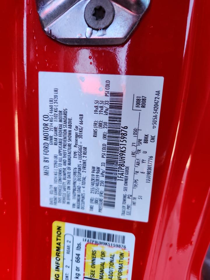 2019 Ford Mustang VIN: 1FATP8UH9K5159876 Lot: 86691695