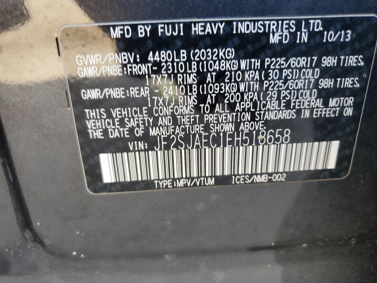 2014 Subaru Forester 2.5I Premium VIN: JF2SJAEC1EH518658 Lot: 84477055