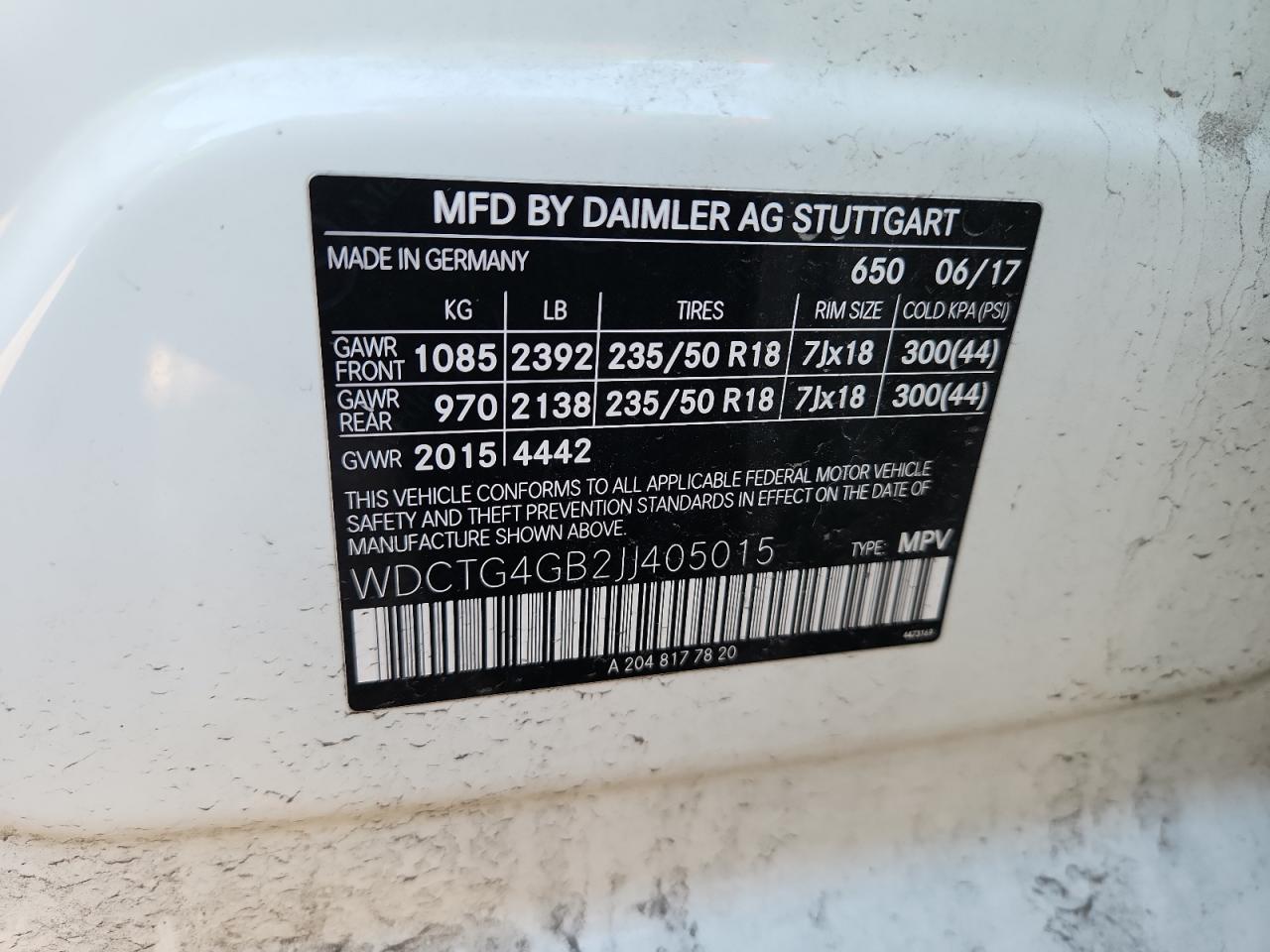 2018 Mercedes-Benz Gla 250 4Matic VIN: WDCTG4GB2JJ405015 Lot: 85947865