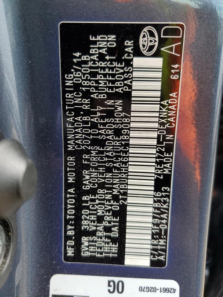 2014 Toyota Corolla L VIN: 2T1BURHE6EC189087 Lot: 85552925