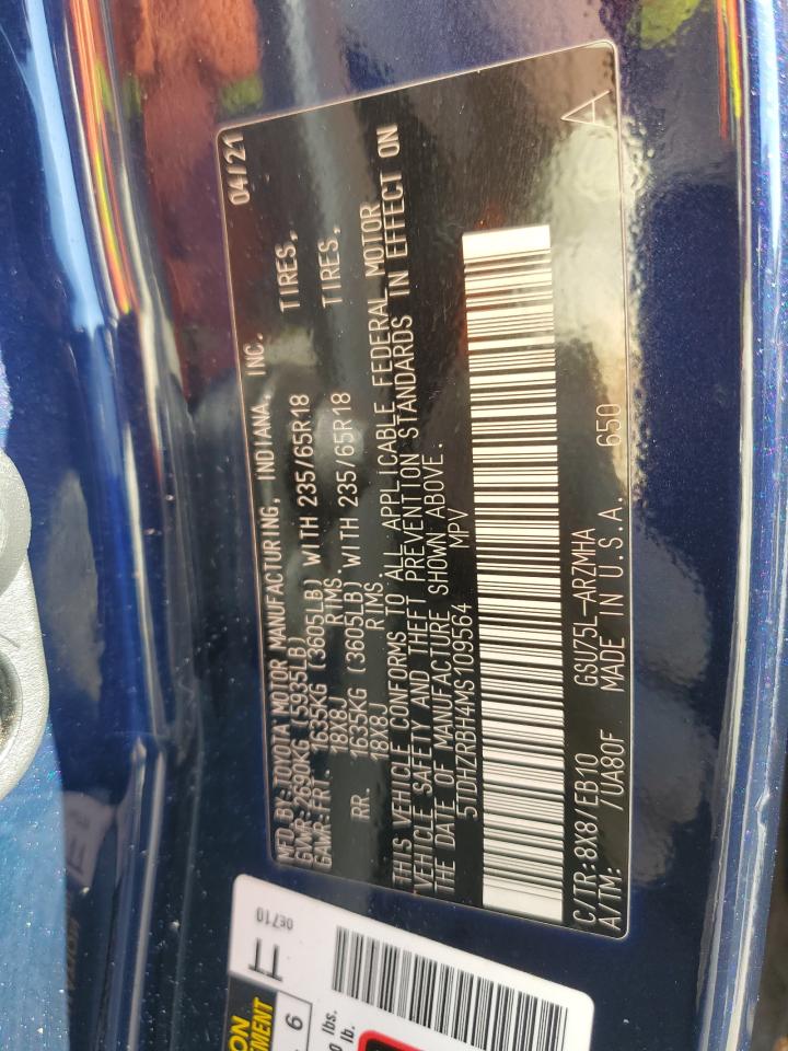 2021 Toyota Highlander Xle VIN: 5TDHZRBH4MS109564 Lot: 81990145