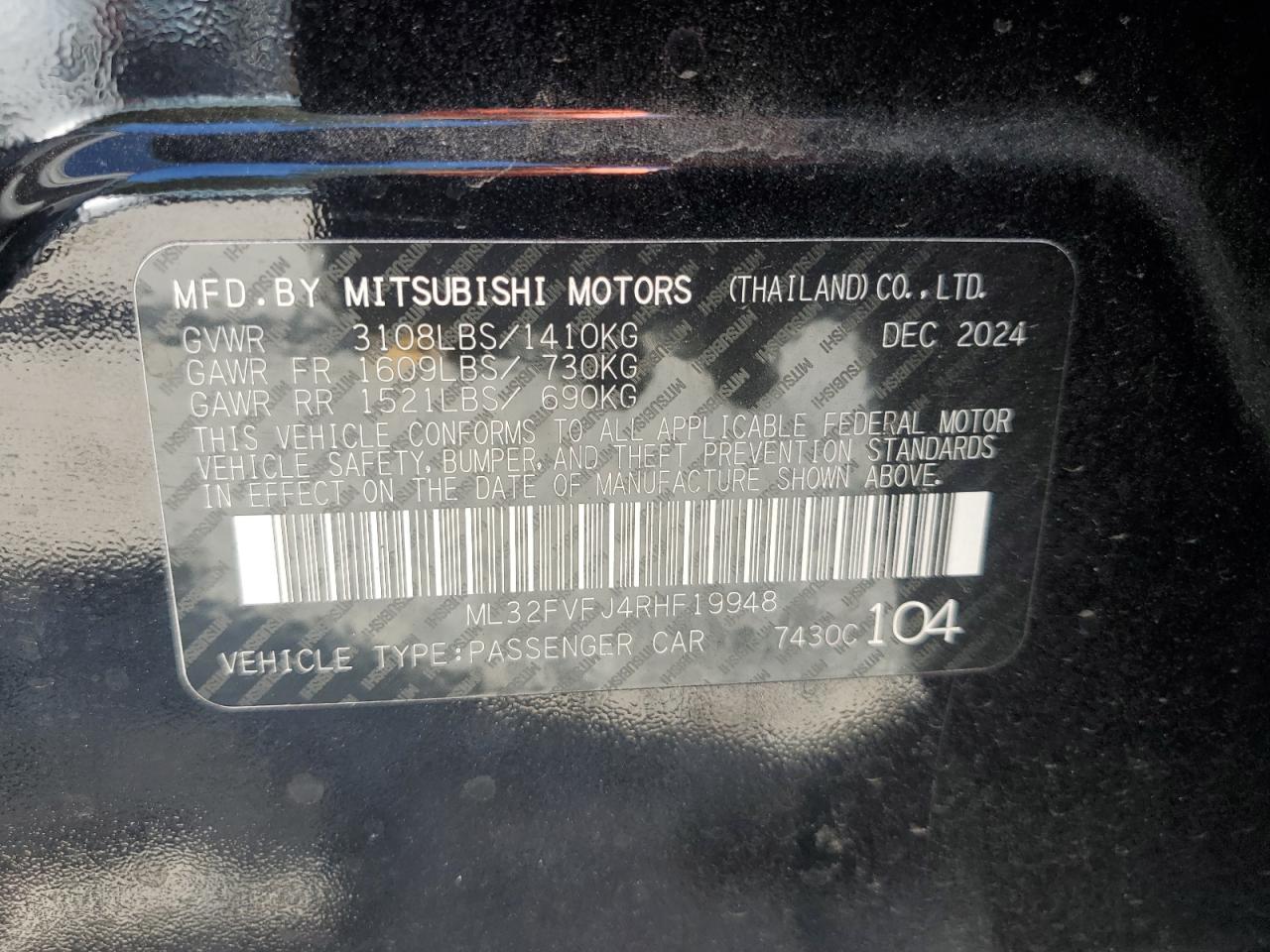 2024 Mitsubishi Mirage G4 Se VIN: ML32FVFJ4RHF19948 Lot: 89814435