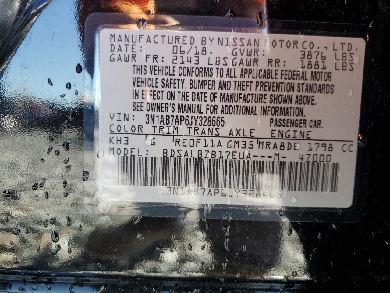 2018 Nissan Sentra S VIN: 3N1AB7AP6JY328665 Lot: 86296735