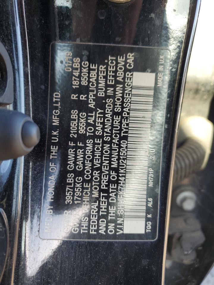 2019 Honda Civic Sport VIN: SHHFK7H41KU215040 Lot: 89643005