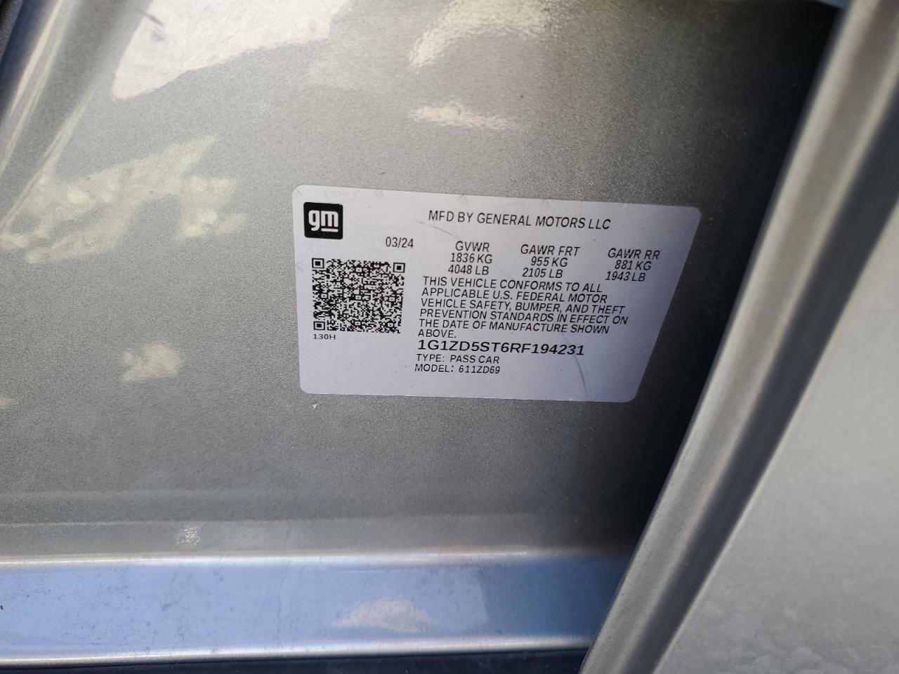 2024 Chevrolet Malibu Lt VIN: 1G1ZD5ST6RF194231 Lot: 86268555