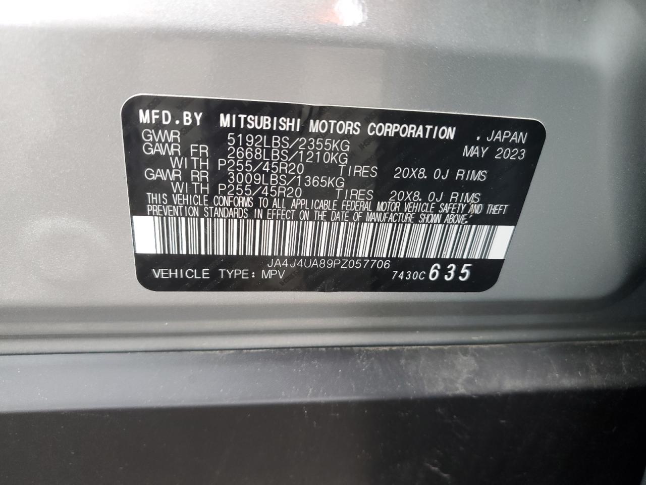 2023 Mitsubishi Outlander Se VIN: JA4J4UA89PZ057706 Lot: 85891455
