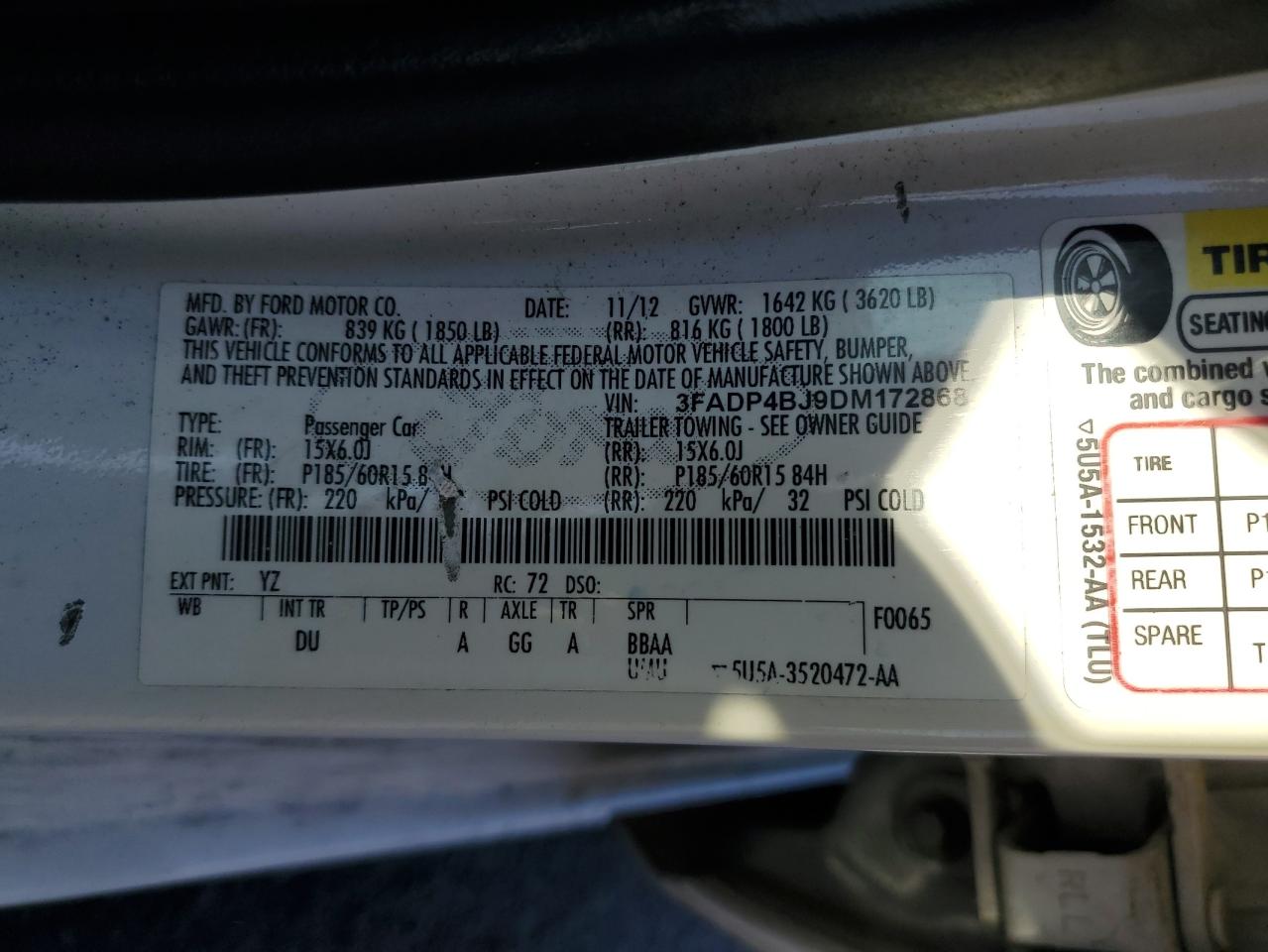 2013 Ford Fiesta Se VIN: 3FADP4BJ9DM172868 Lot: 90851845