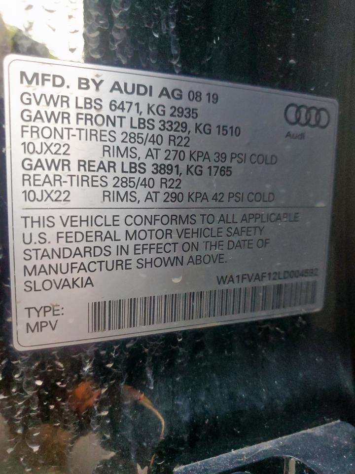 2020 Audi Q8 Prestige S-Line VIN: WA1FVAF12LD004592 Lot: 84788665