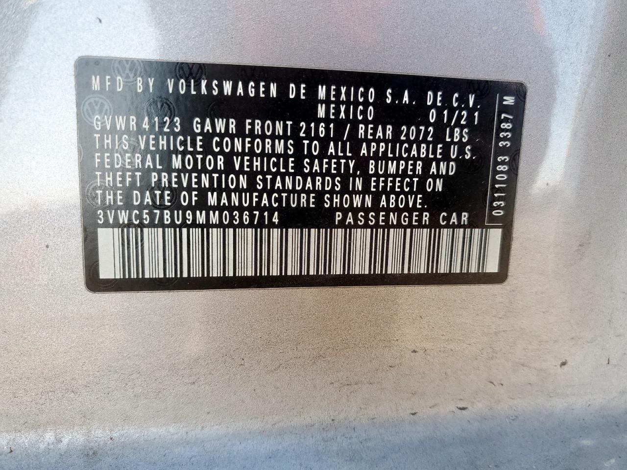 2021 Volkswagen Jetta S VIN: 3VWC57BU9MM036714 Lot: 85580585