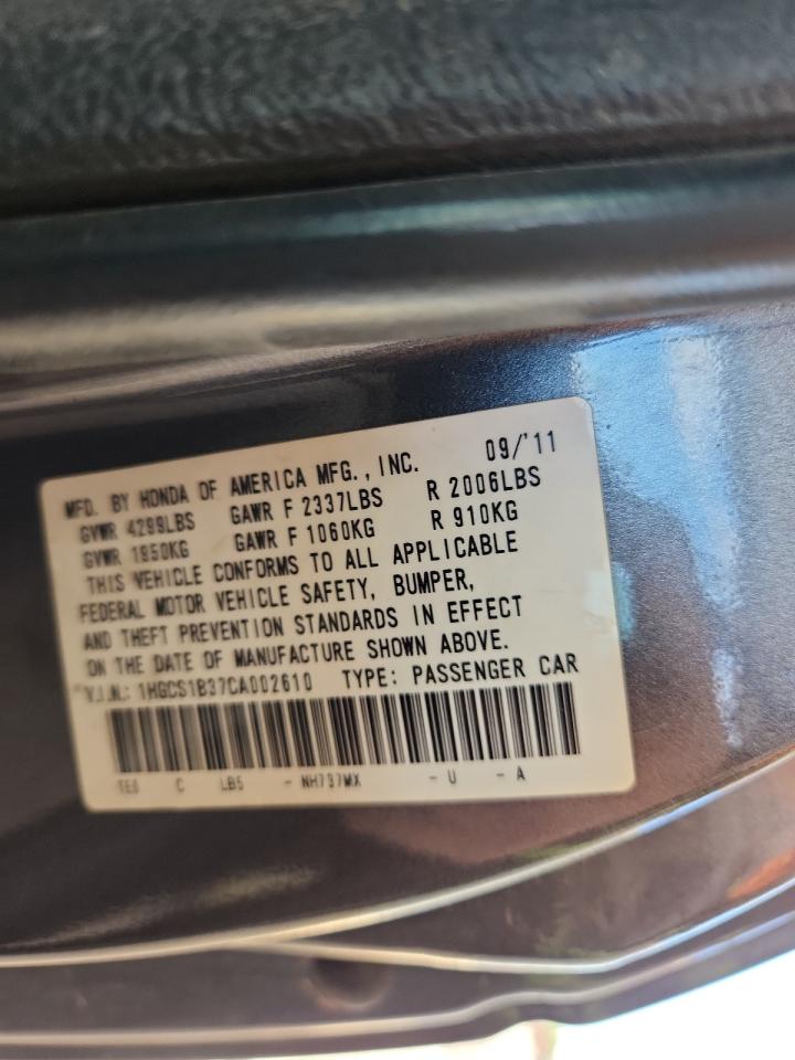 2012 Honda Accord Lx VIN: 1HGCS1B37CA002610 Lot: 82368075