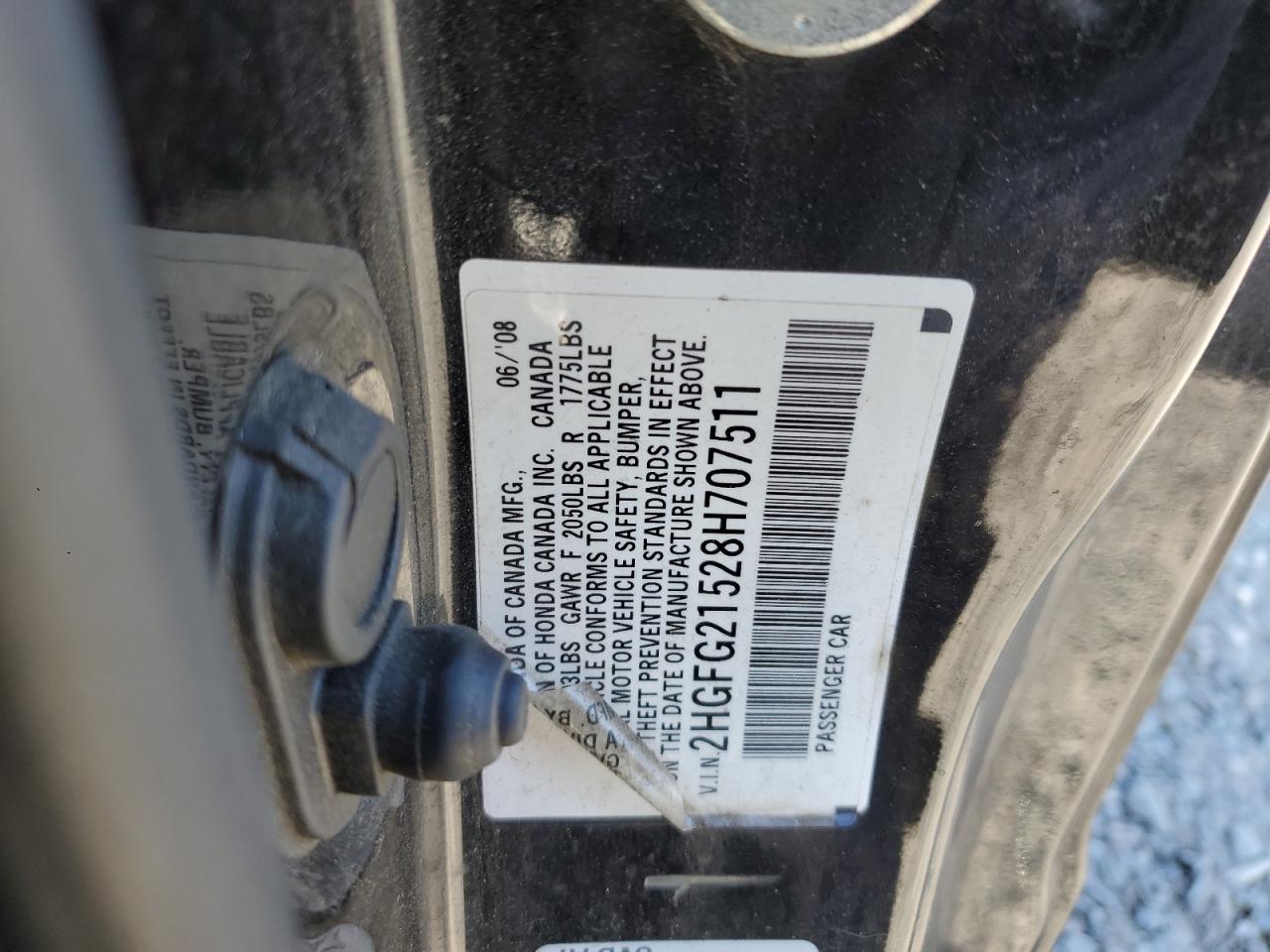 2008 Honda Civic Si VIN: 2HGFG21528H707511 Lot: 86550365