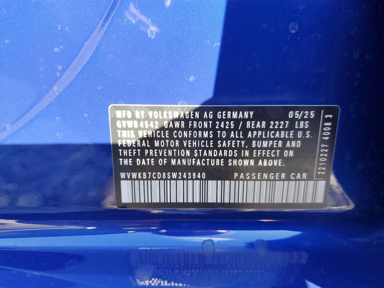 2025 Volkswagen Golf R Black Edition VIN: WVWKB7CD8SW243940 Lot: 89617675