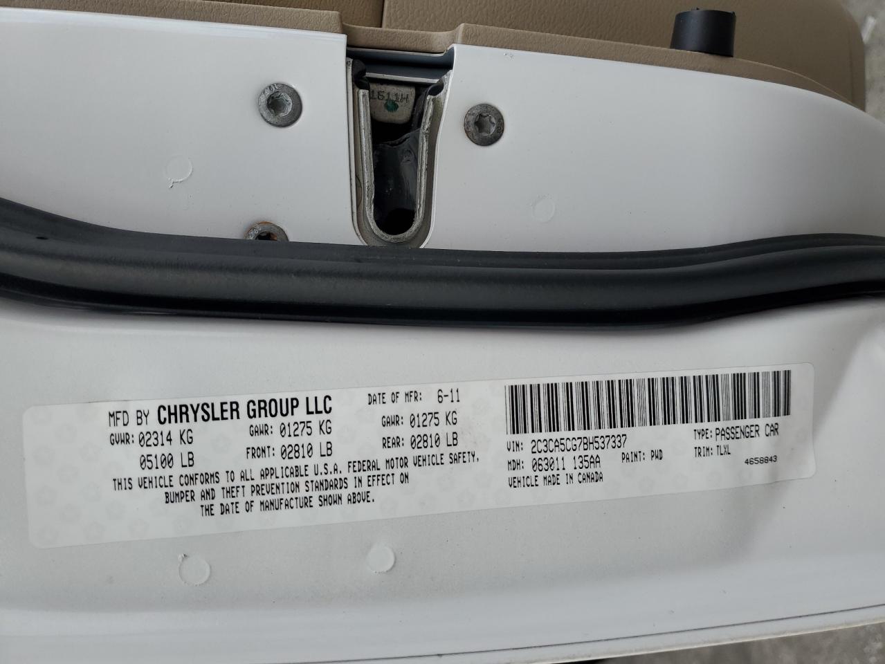 2011 Chrysler 300 Limited VIN: 2C3CA5CG7BH537337 Lot: 85932115