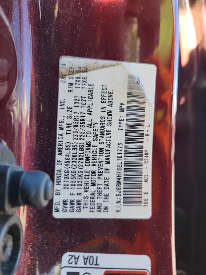 2014 Honda Cr-V Exl VIN: 5J6RM4H76EL101726 Lot: 86426075