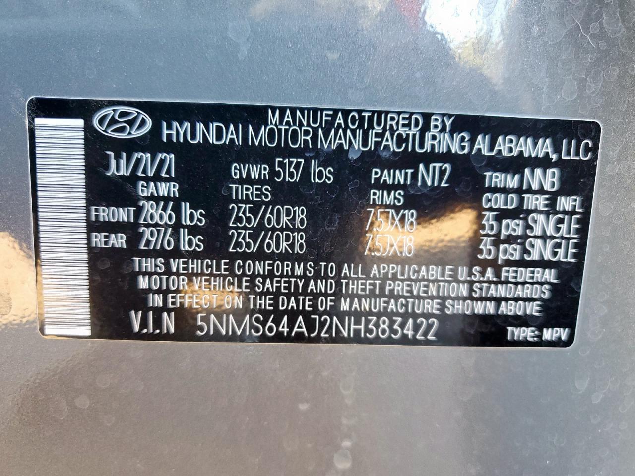 2022 Hyundai Santa Fe Sel VIN: 5NMS64AJ2NH383422 Lot: 86279025