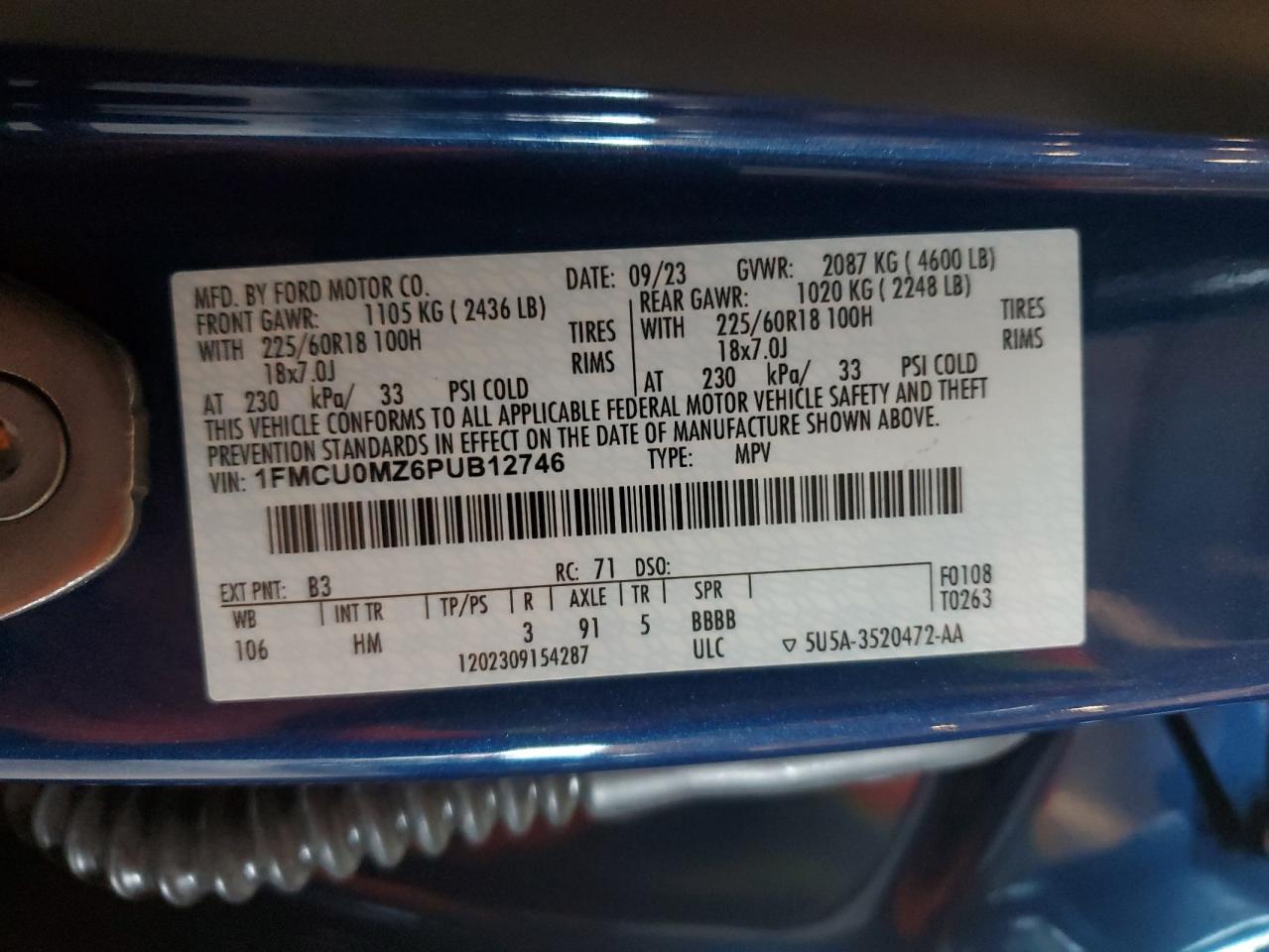 2023 Ford Escape St Line VIN: 1FMCU0MZ6PUB12746 Lot: 90871935