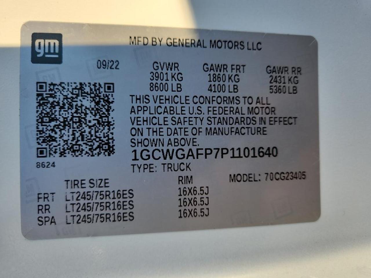 2023 Chevrolet Express G2500 VIN: 1GCWGAFP7P1101640 Lot: 94396655