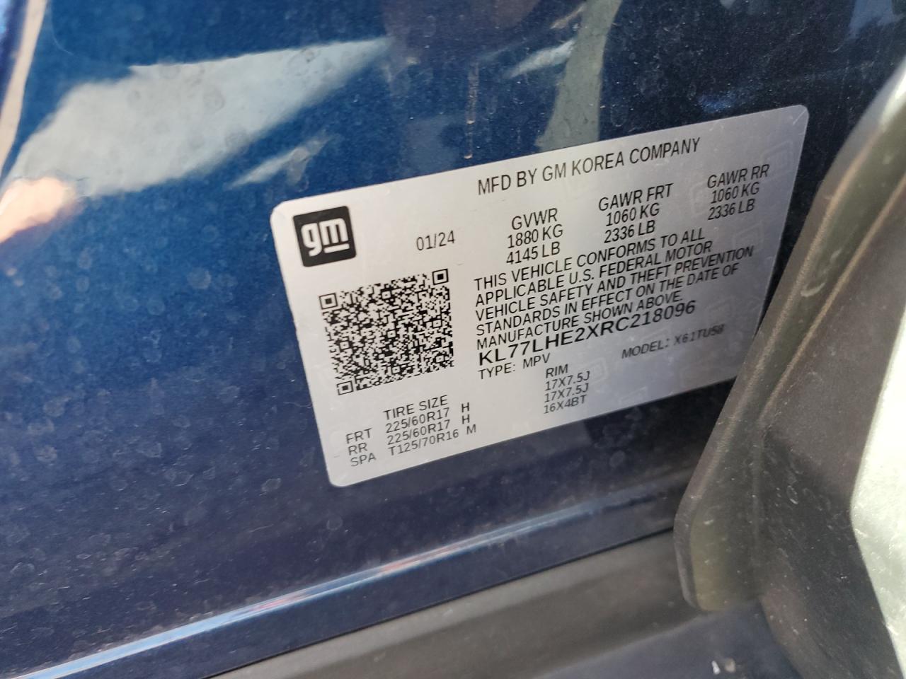 2024 Chevrolet Trax 1Lt VIN: KL77LHE2XRC218096 Lot: 85097285