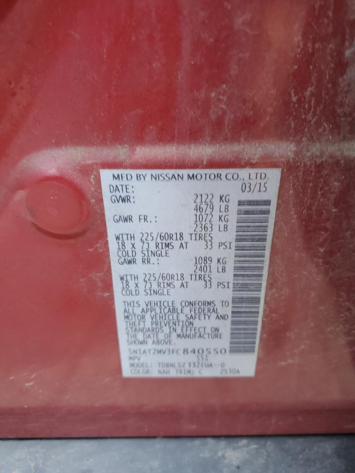 2015 Nissan Rogue S VIN: 5N1AT2MV3FC840550 Lot: 84735915