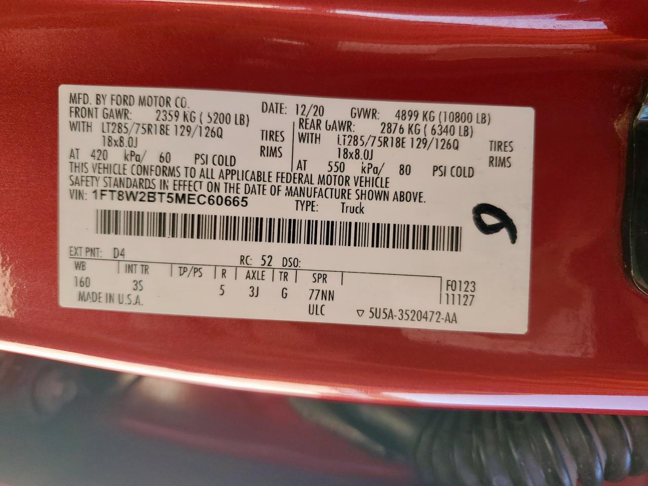 2021 Ford F250 Super Duty VIN: 1FT8W2BT5MEC60665 Lot: 90519425