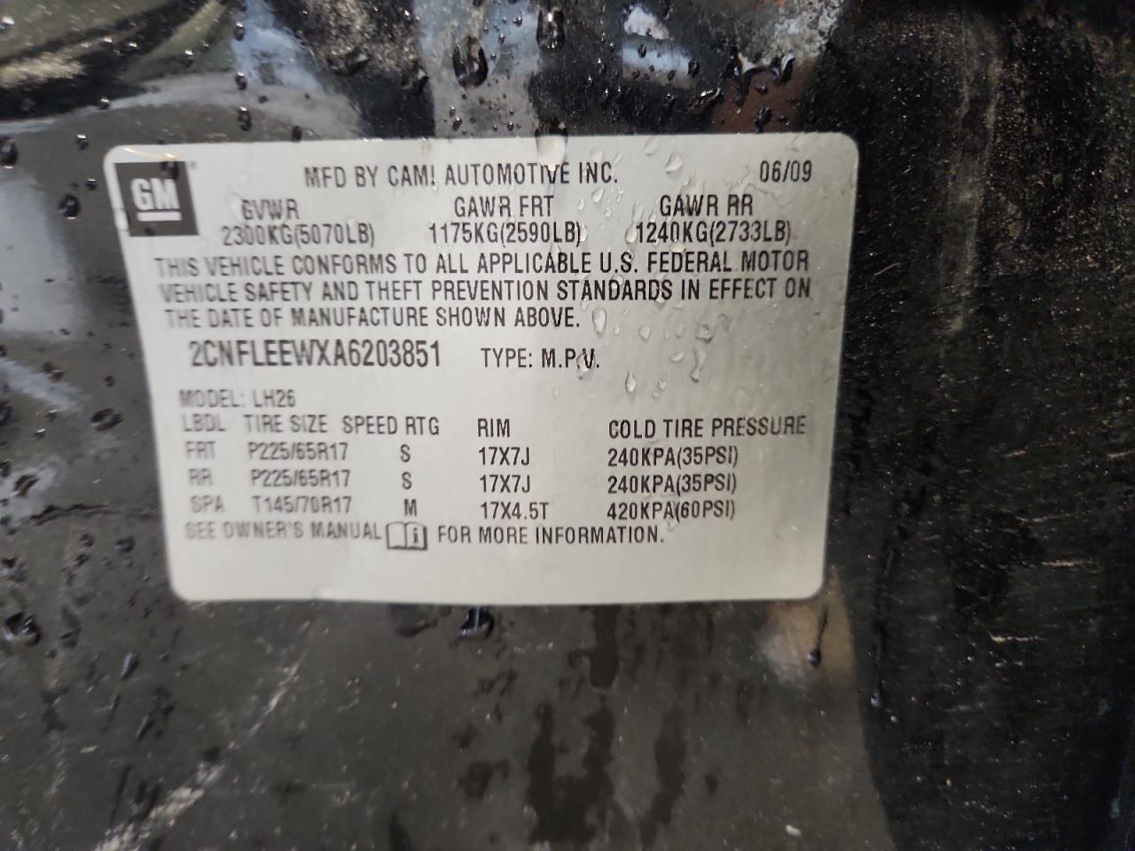 2010 Chevrolet Equinox Lt VIN: 2CNFLEEWXA6203851 Lot: 84783665