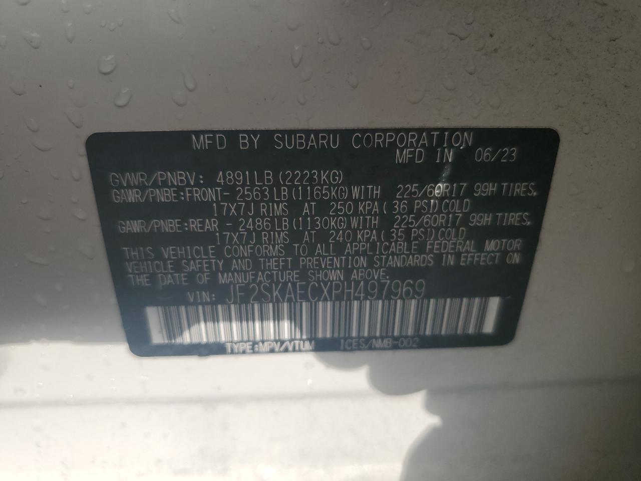 2023 Subaru Forester Premium VIN: JF2SKAECXPH497969 Lot: 85343425