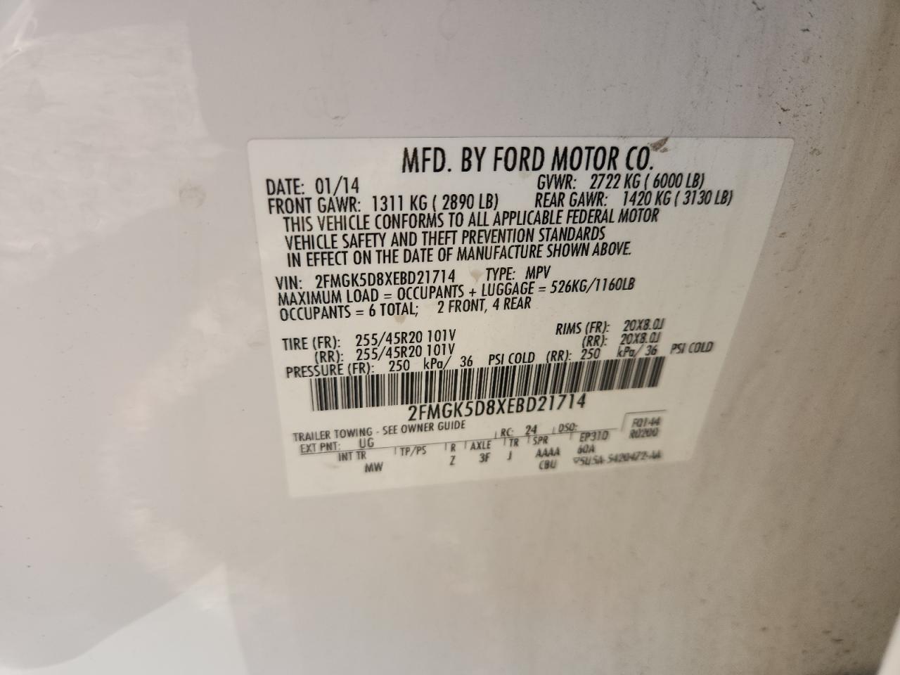 2014 Ford Flex Limited VIN: 2FMGK5D8XEBD21714 Lot: 87476925