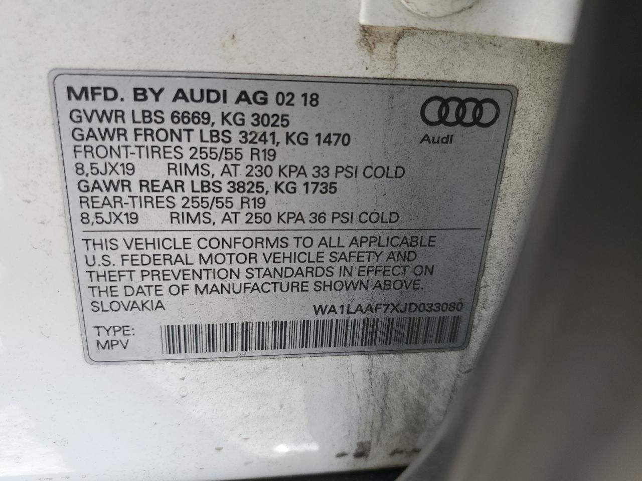 2018 Audi Q7 Premium Plus VIN: WA1LAAF7XJD033080 Lot: 86233915