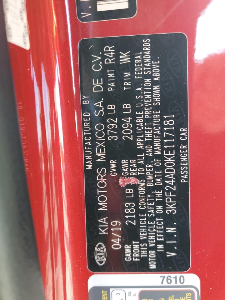 2019 Kia Forte Fe VIN: 3KPF24AD0KE117181 Lot: 82155585
