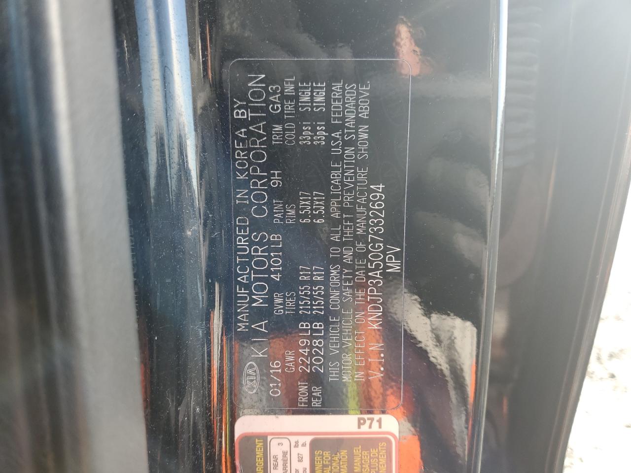 2016 Kia Soul + VIN: KNDJP3A50G7332694 Lot: 86139945