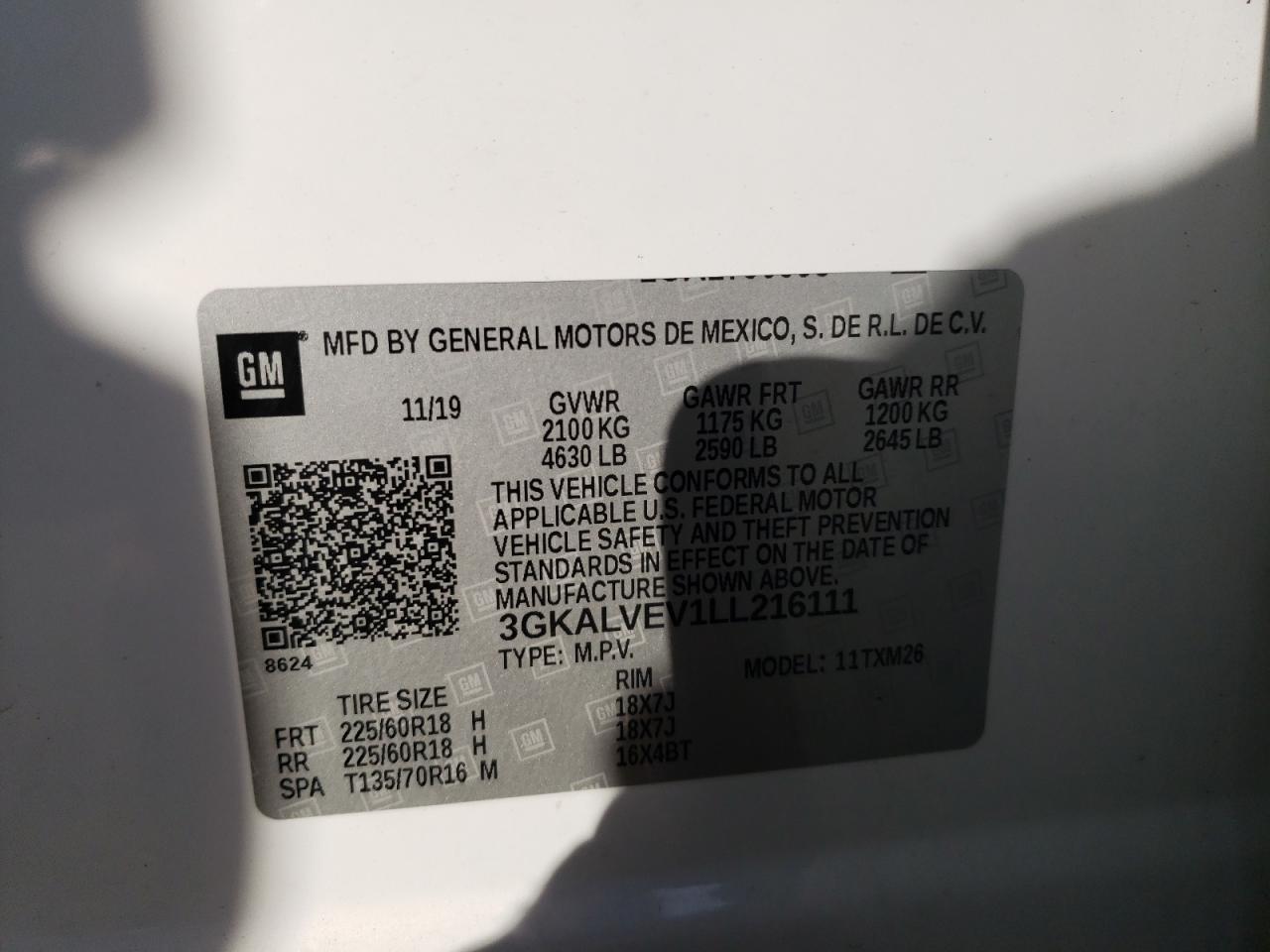 2020 GMC Terrain Slt VIN: 3GKALVEV1LL216111 Lot: 86210625