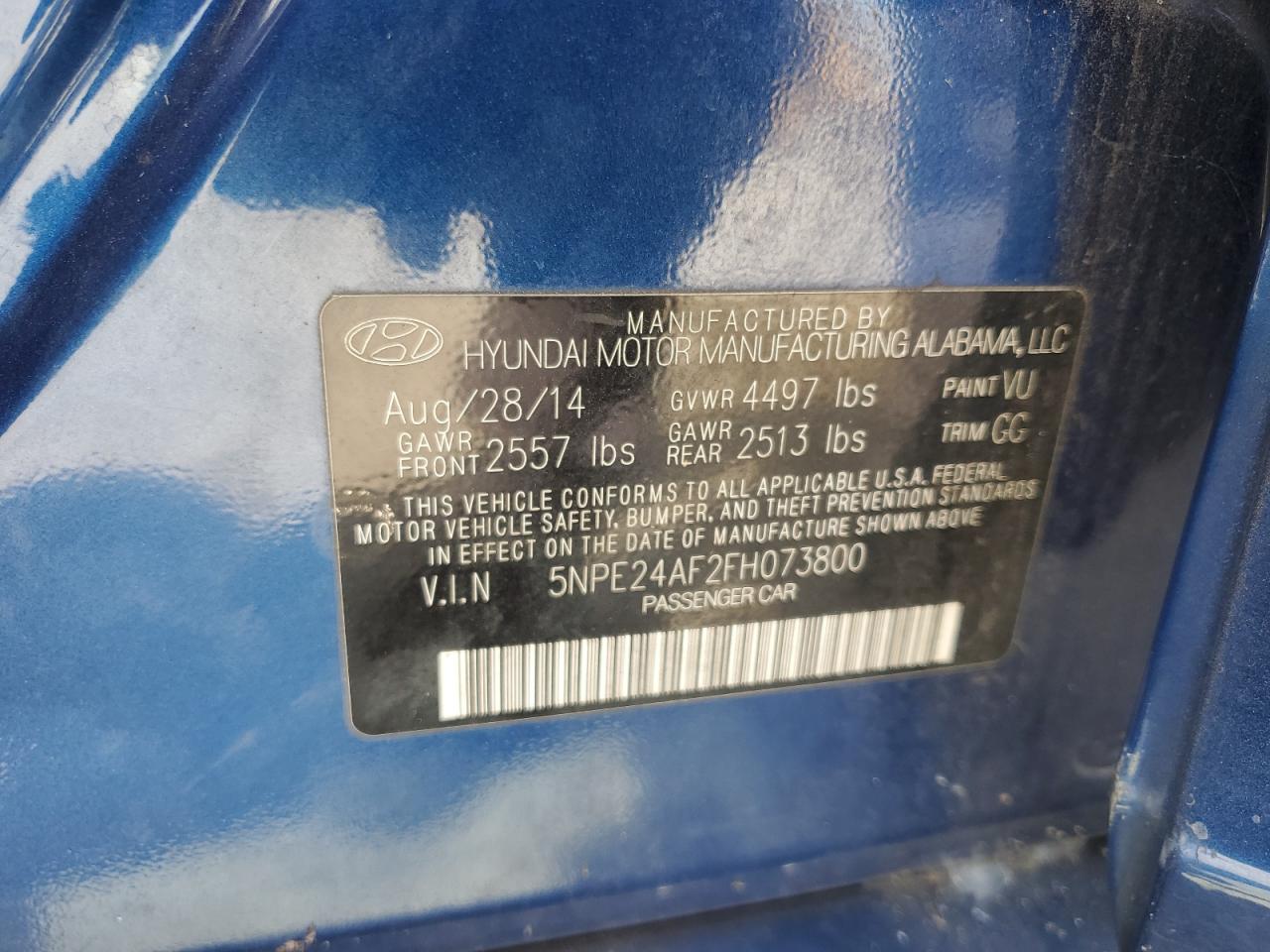 2015 Hyundai Sonata Se VIN: 5NPE24AF2FH073800 Lot: 81933445