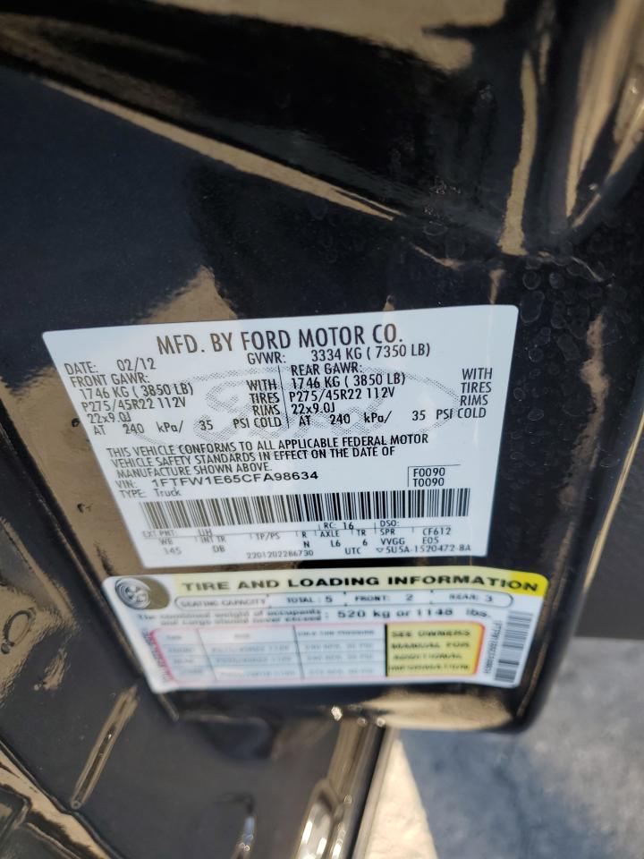 2012 Ford F150 Supercrew VIN: 1FTFW1E65CFA98634 Lot: 81939145