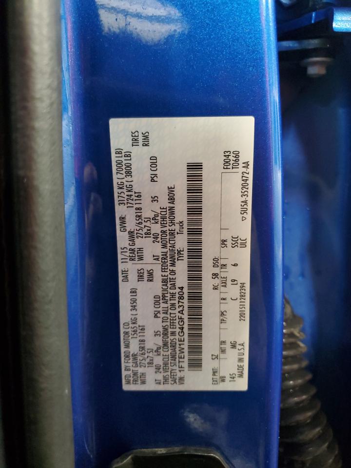 2016 Ford F150 Supercrew VIN: 1FTEW1EG4GFA37804 Lot: 87205235