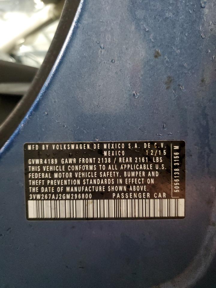 2016 Volkswagen Jetta S VIN: 3VW267AJ2GM296800 Lot: 89891995
