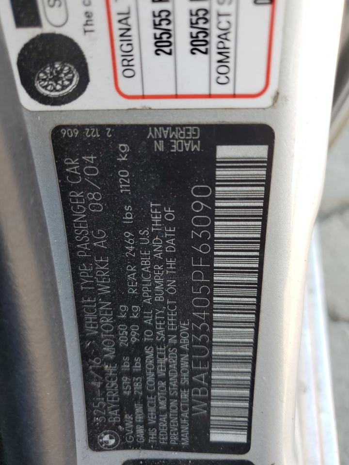 2005 BMW 325 Xi VIN: WBAEU33405PF63090 Lot: 85198665