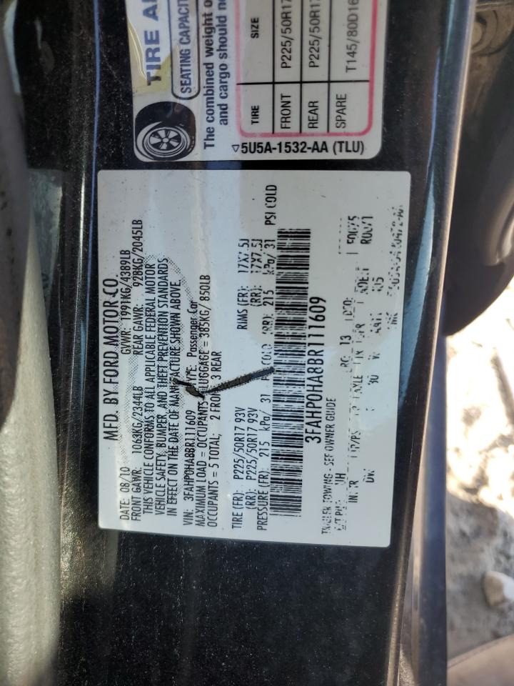 2011 Ford Fusion Se VIN: 3FAHP0HA8BR111609 Lot: 81953065