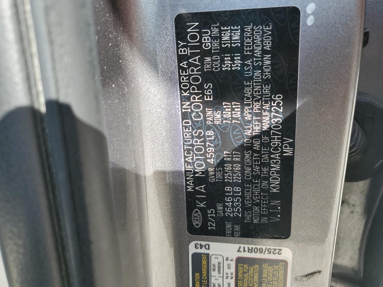 2017 Kia Sportage Lx VIN: KNDPM3AC9H7037256 Lot: 82253925