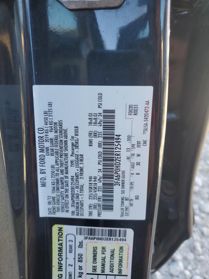 2014 Ford Fusion Se VIN: 3FA6P0HD2ER125494 Lot: 86656205