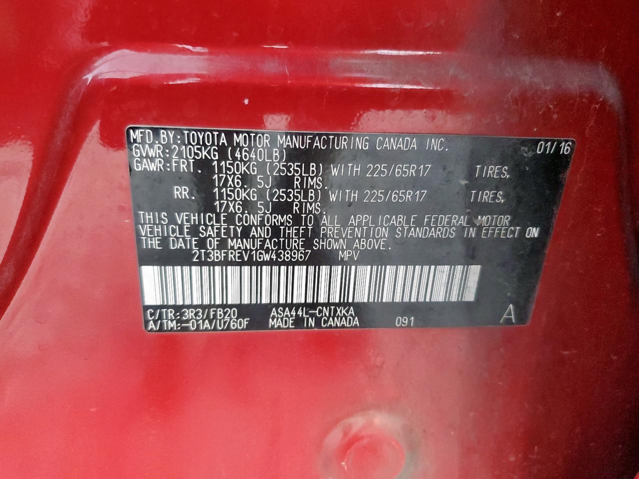 2016 Toyota Rav4 Le VIN: 2T3BFREV1GW438967 Lot: 90126225