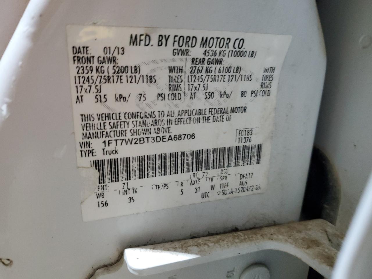 2013 Ford F250 Super Duty VIN: 1FT7W2BT3DEA68706 Lot: 90332605