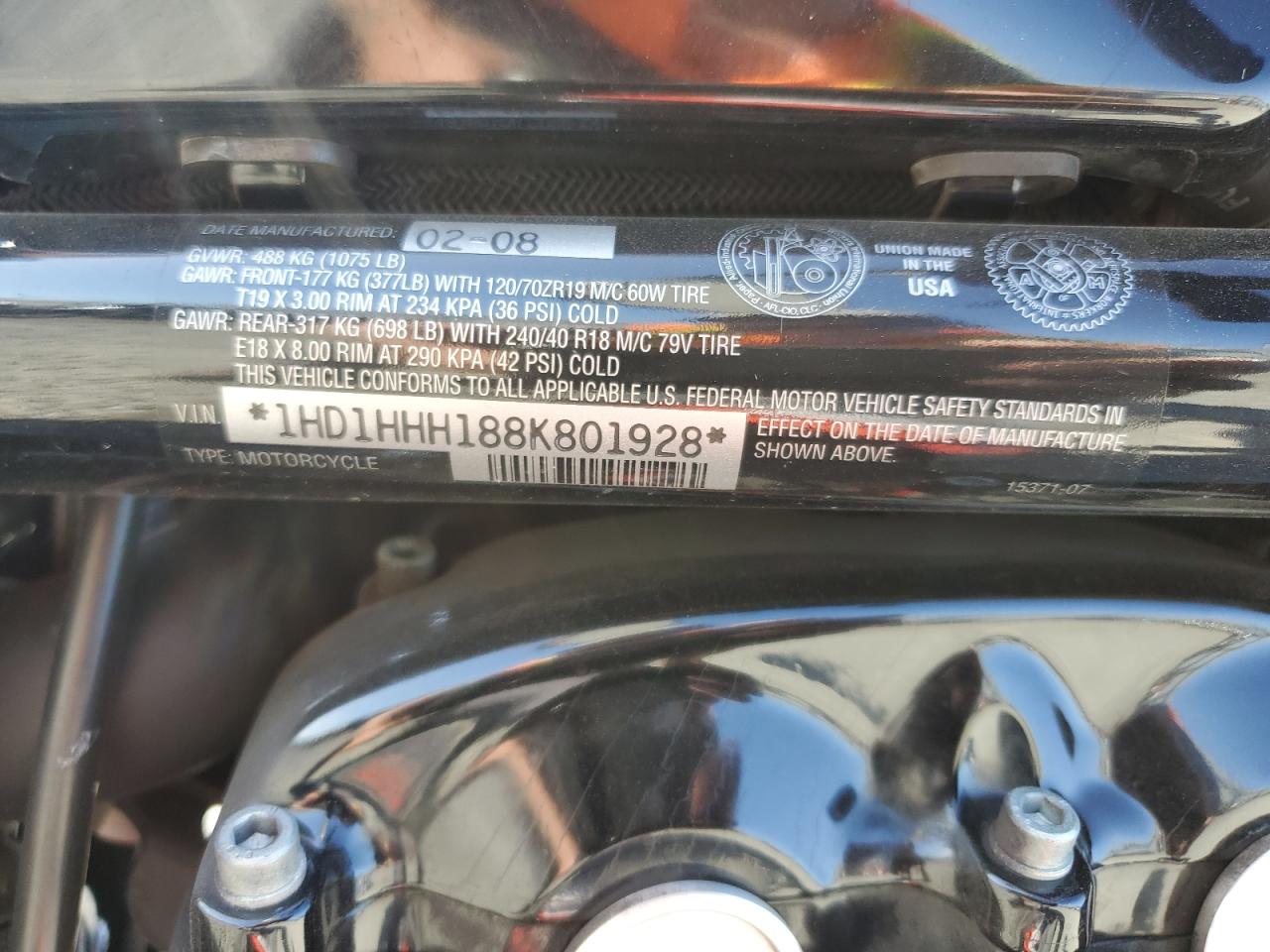 2008 Harley-Davidson Vrscdx VIN: 1HD1HHH188K801928 Lot: 81982835