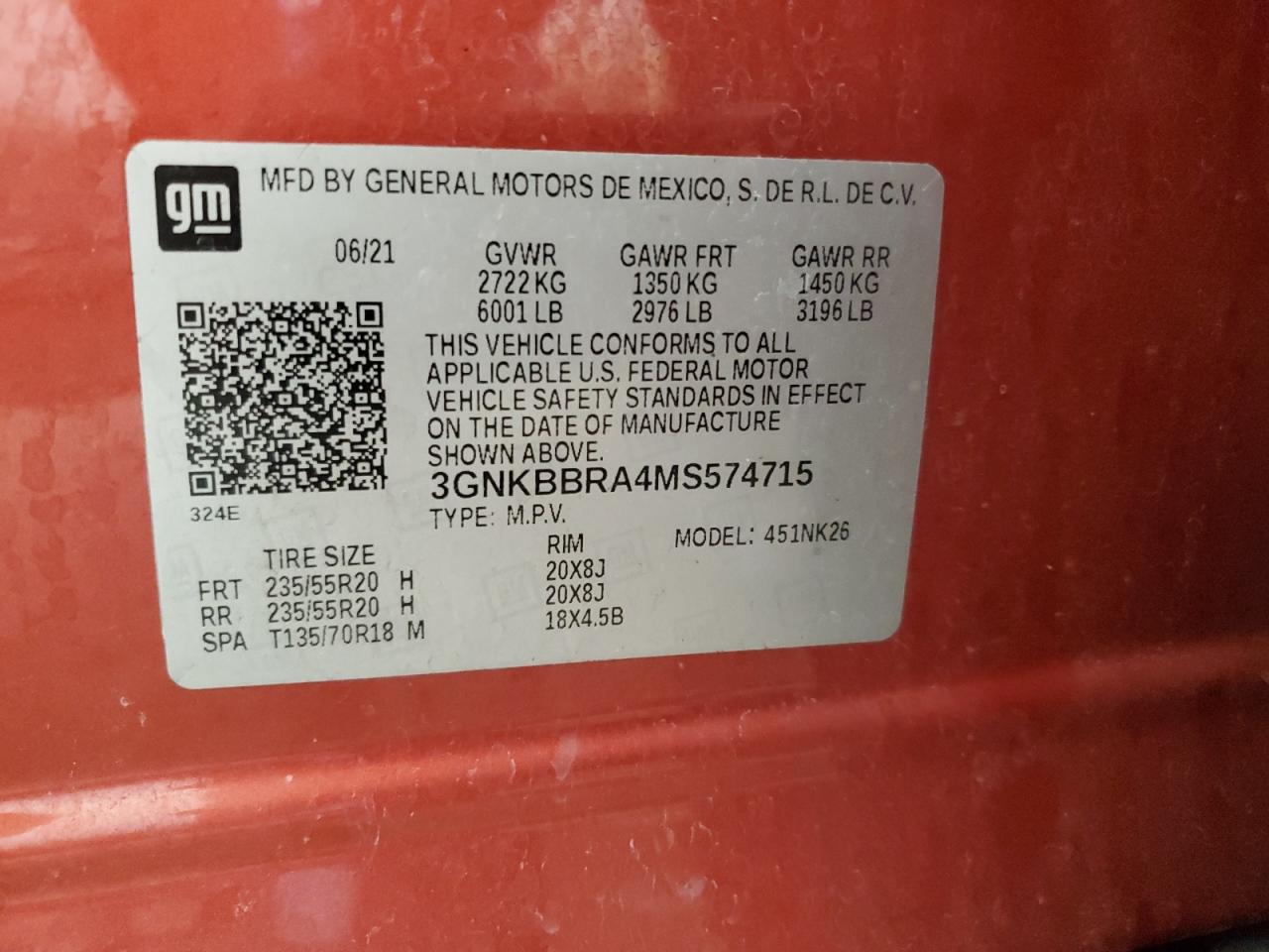 2021 Chevrolet Blazer 1Lt VIN: 3GNKBBRA4MS574715 Lot: 86797815