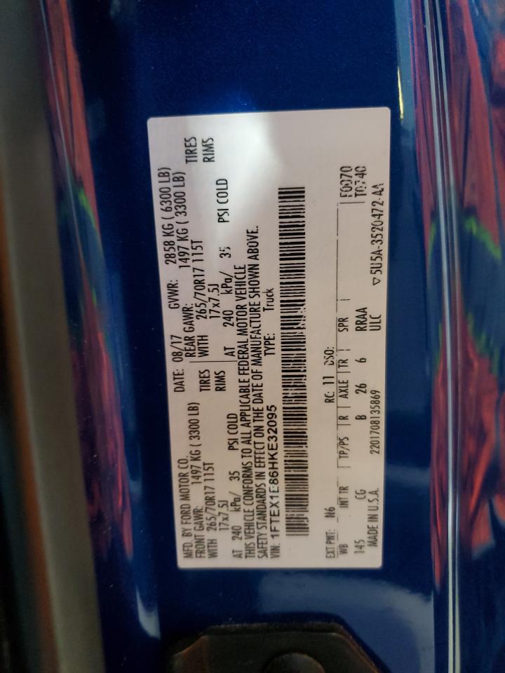 2017 Ford F150 Super Cab VIN: 1FTEX1E86HKE32095 Lot: 86993765