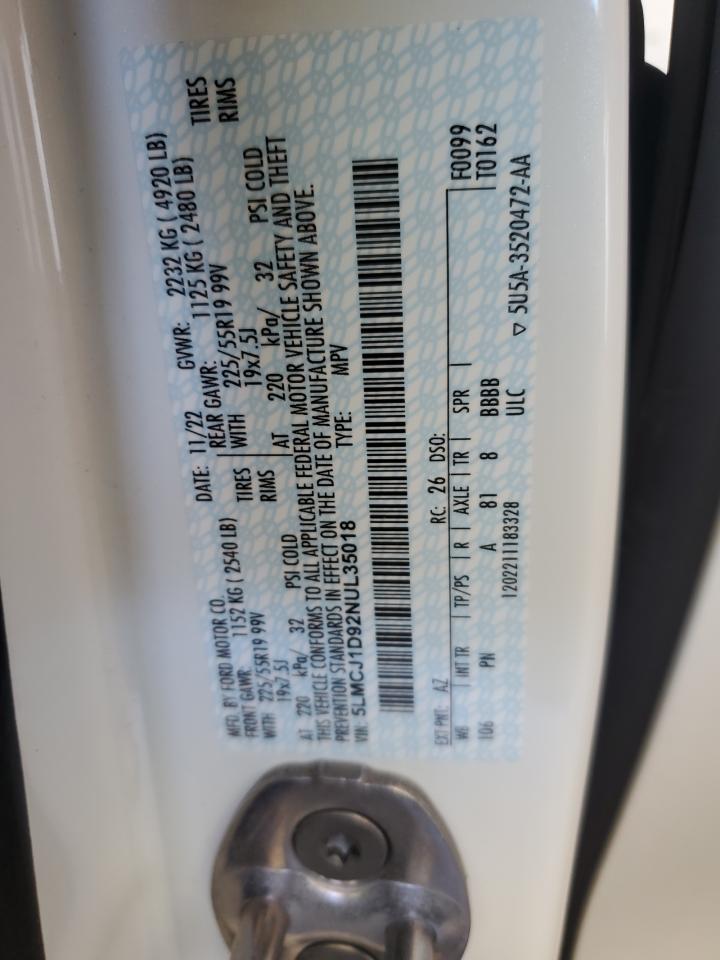 2022 Lincoln Corsair VIN: 5LMCJ1D92NUL35018 Lot: 86275625