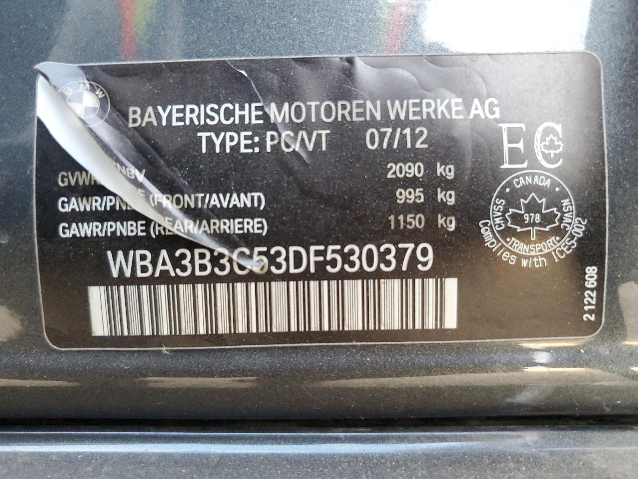 2013 BMW 328 Xi VIN: WBA3B3C53DF530379 Lot: 84364785