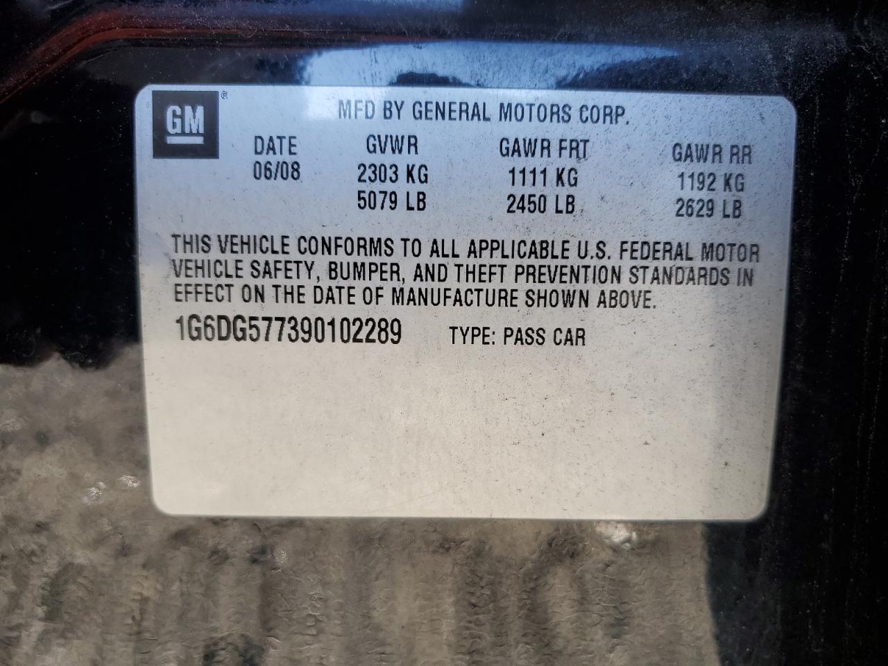 2009 Cadillac Cts VIN: 1G6DG577390102289 Lot: 85300405