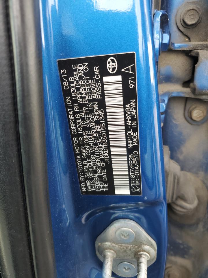 2013 Toyota Prius C VIN: JTDKDTB36D1551345 Lot: 89922795