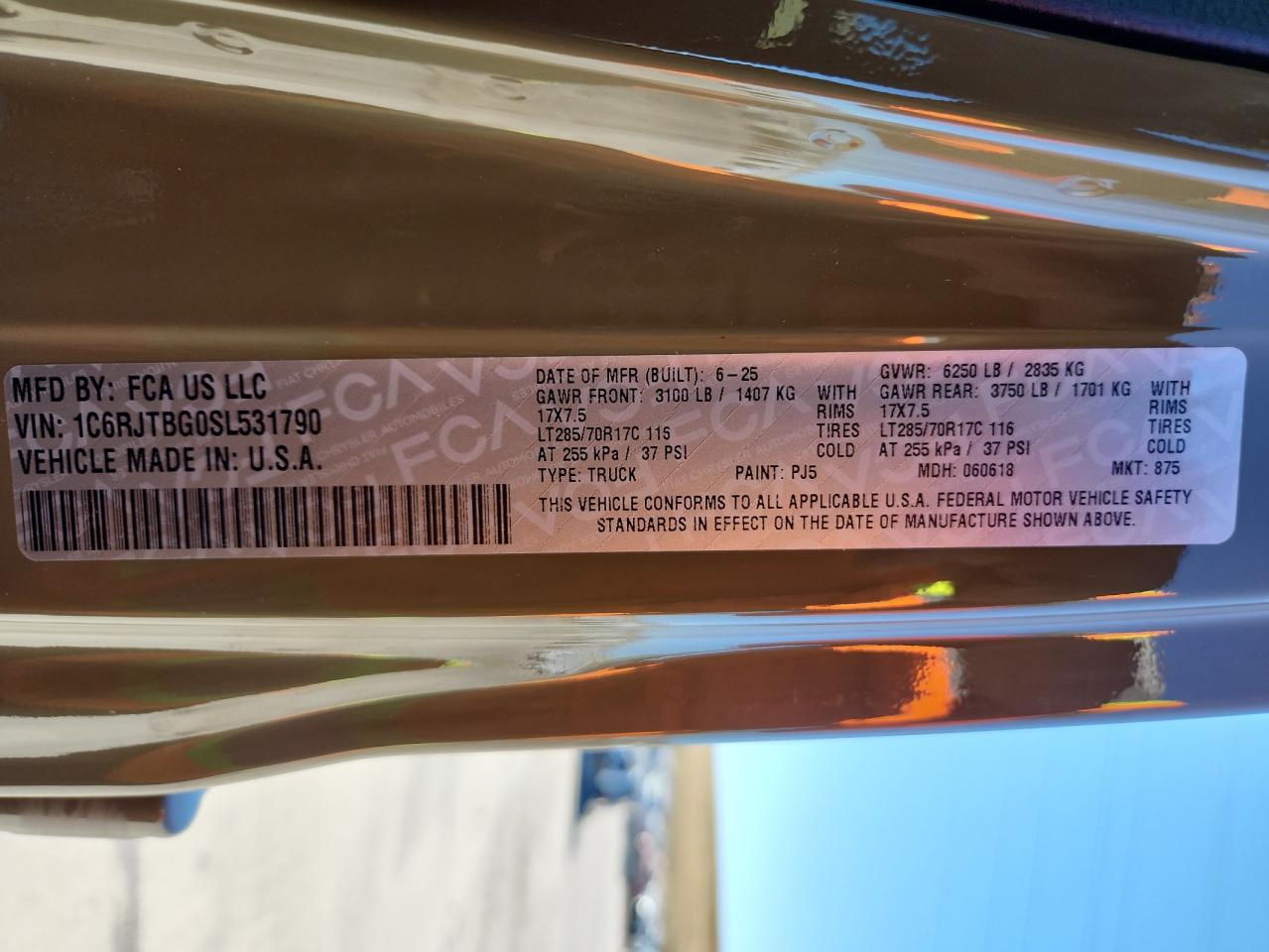 2025 Jeep Gladiator Rubicon VIN: 1C6RJTBG0SL531790 Lot: 82676705