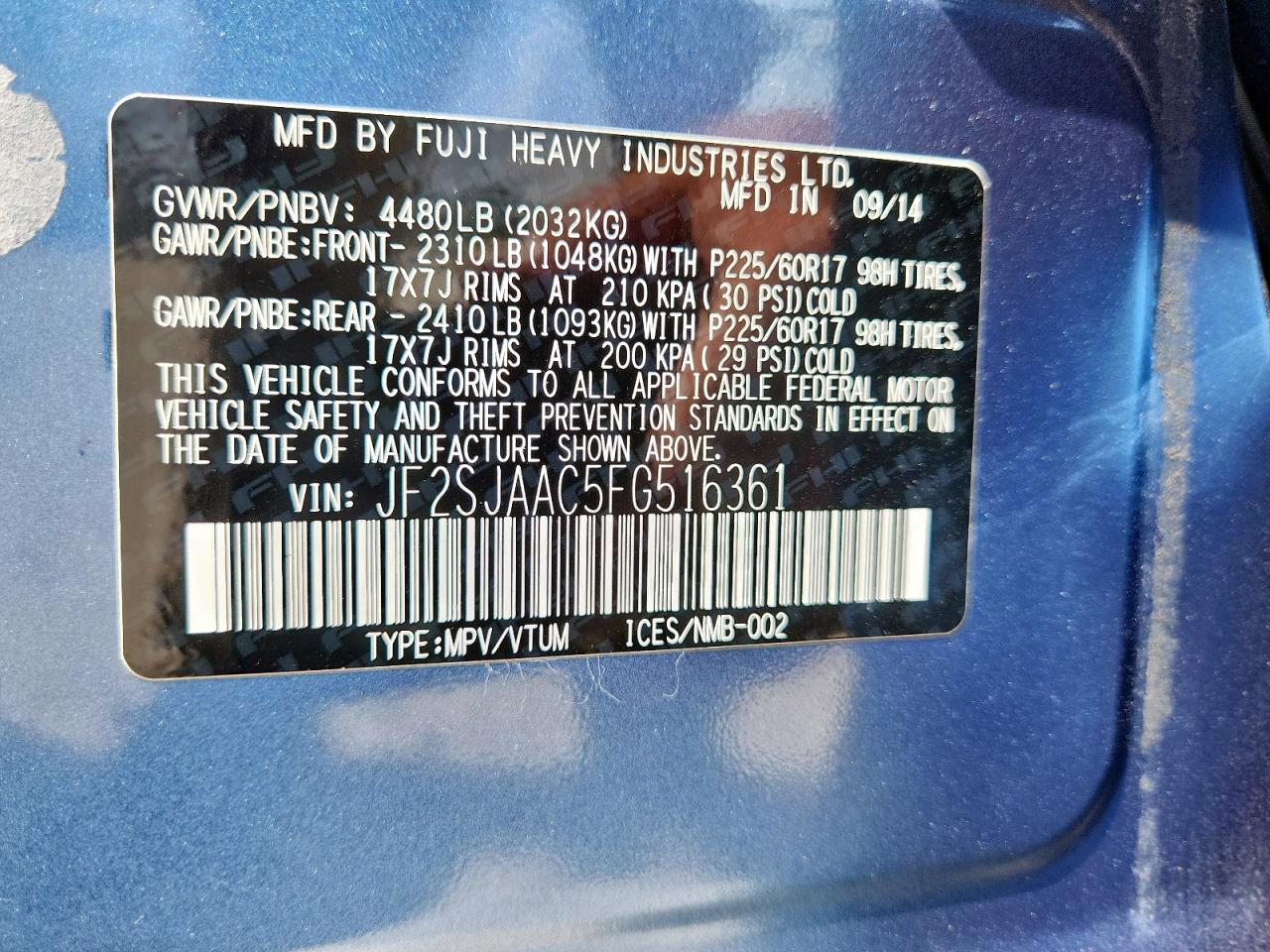 2015 Subaru Forester 2.5I VIN: JF2SJAAC5FG516361 Lot: 82315925